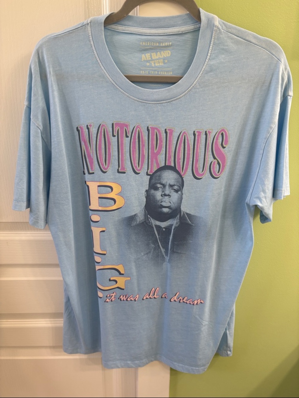 American Eagle Outfitters Light Blue Notorious B.I.G. Graphic Tee